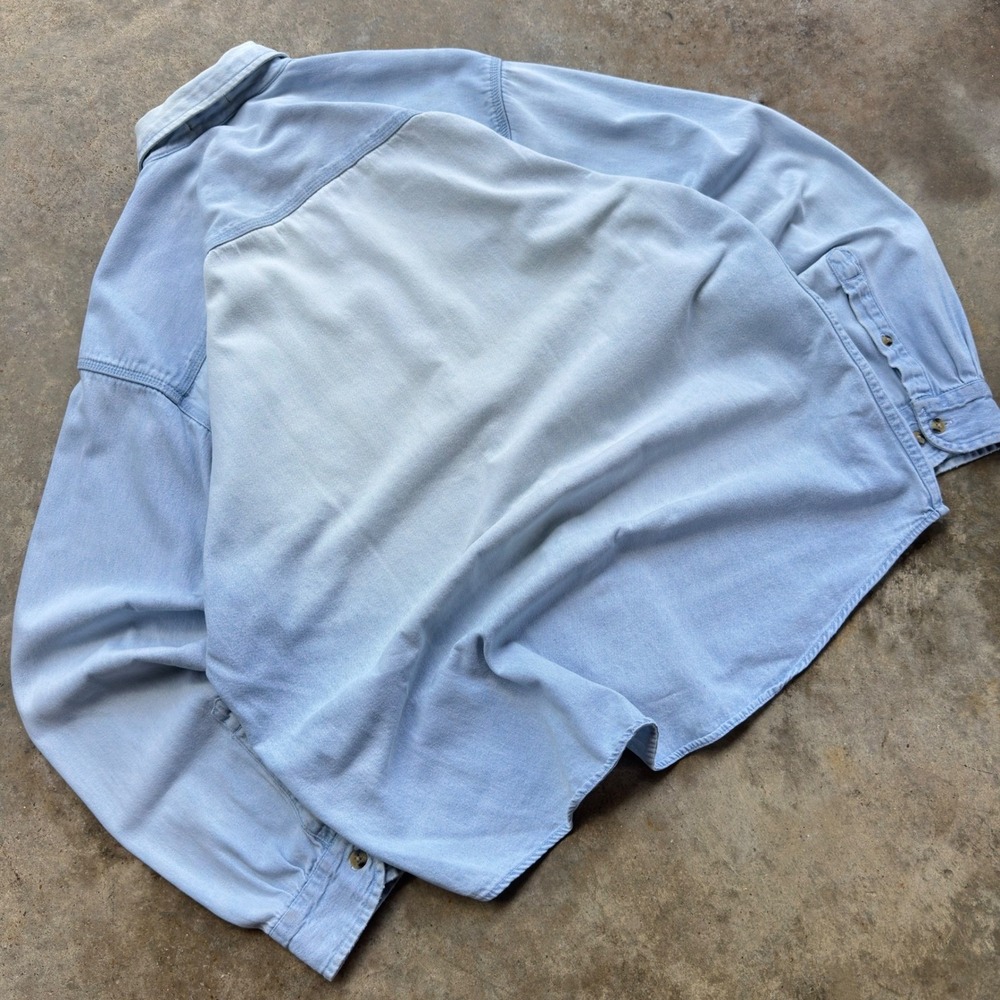 Vintage 90s Chaps Ralph Lauren Style Denim Shirt Workwear Light Wash Size M f7 - Picture 5 of 7
